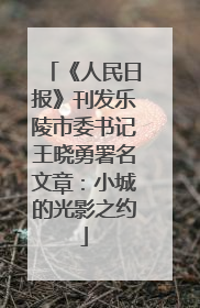 《人民日报》刊发乐陵市委书记王晓勇署名文章：小城的光影之约
