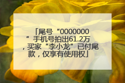 尾号“0000000”手机号拍出61.2万，买家“李小龙”已付尾款，仅享有使用权